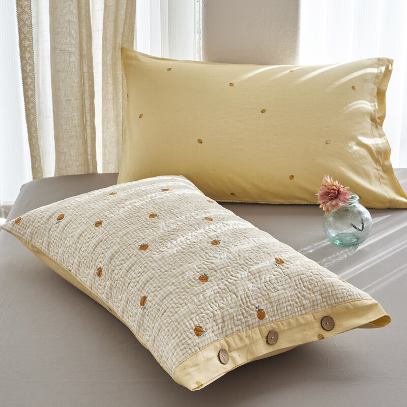 Un par de fundas de almohada de algodón, fundas de almohada acolchadas de algodón, botones, fundas de forro con núcleo de almohada para estudiantes