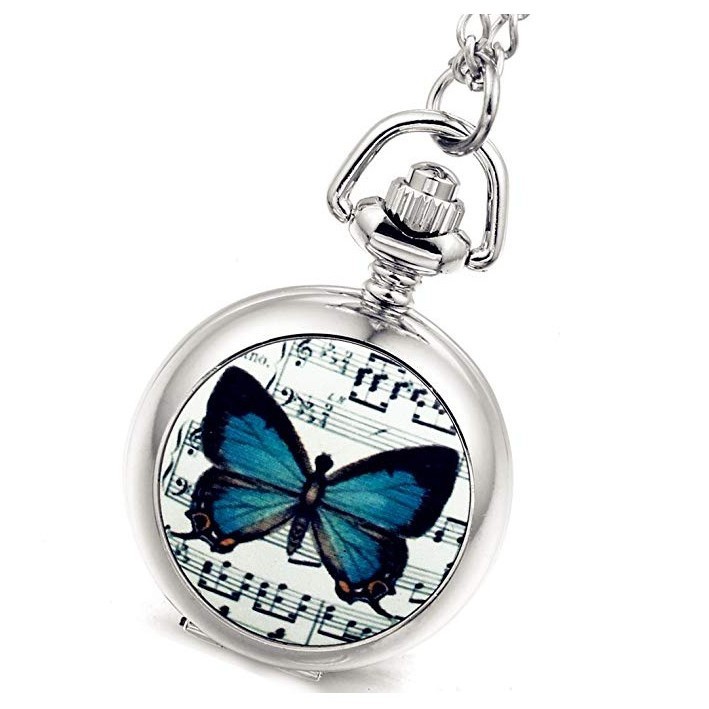 White steel Tang porcelain necklace watch music butterfly pocket watch wholesale factory direct pocket watch anime pocket watch cartoon pocket watch
