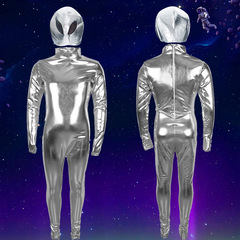 金の漆の皮の子供の宇宙人のコスプレのタイトな体の服の明るい皮のゴムの服のハロウィンの舞台の演技の服