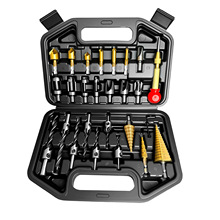 26件套倒角器木塞钻木工钻冲阶梯钻金色冲子宝塔钻L扳手钻头组合