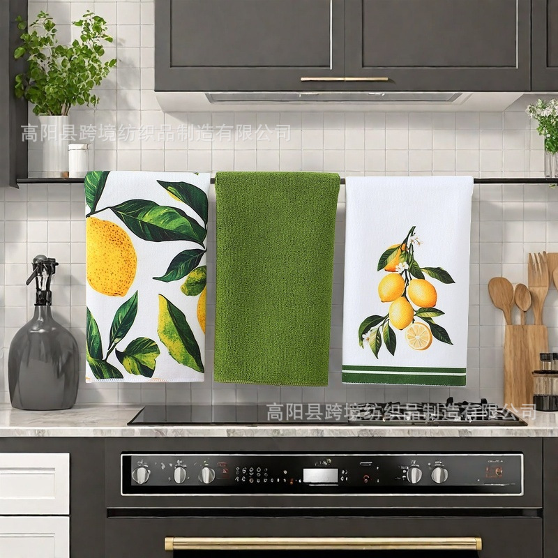 Powerful Factory Delivers Temu Shein Daily Necessities Polyester Digital Printing Green Lemon Dishwashing Scouring Pad