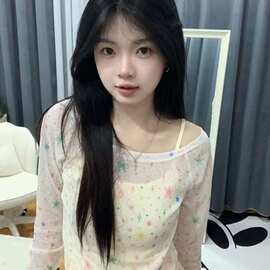 甜美星星印花长袖T恤女显瘦修身一字肩上衣夏季新款紧身显瘦气质