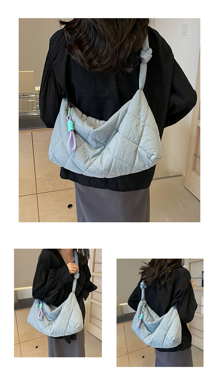 Bag, women's tote large capacity summer crossbody 2024 new versatile cloth bag, diamond grid college student class bag_voghion.com