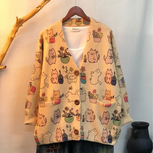 Wholesale Factory 2025 New Autumn/Winter Cute Print Fake Mink Fleece Jacket for Women Korean Style Loose Slouchy Sweater