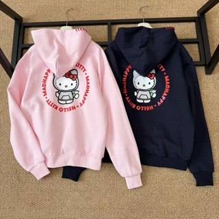 区别市场 20SS秋冬小众卡通凯蒂设计宽松猫咪刺绣加绒连帽卫衣女