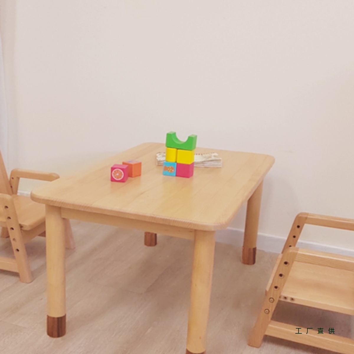 Kindergarten Tables and Chairs, Solid Wood Kidsren's Tables and Chairs Set, Beech Baby Adjustable Learning Table, Toy Table