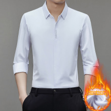 百搭男士山羊绒衬衫2025休闲免烫青中年男式衬衣加绒保暖男装上衣