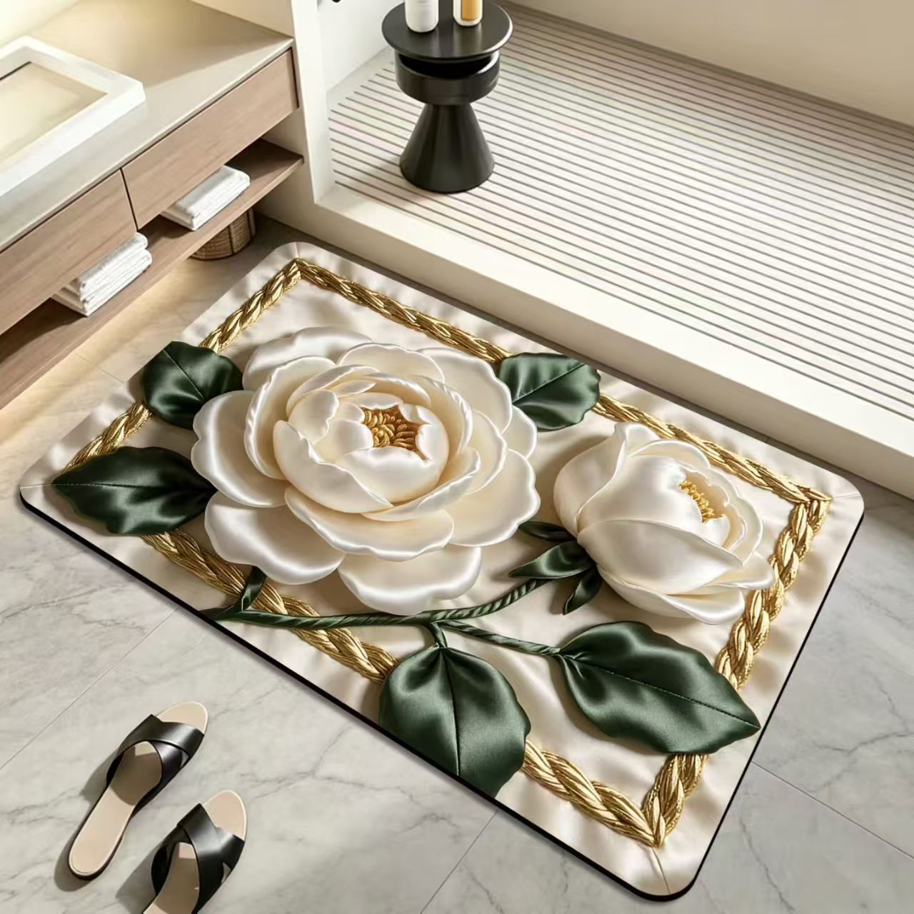Cross-border dropshipping 3D visual floral diatomite bathroom mat, non-slip, water-absorbent, dirt-resistant, available in stock