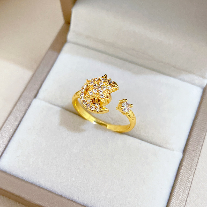 Anello con stella e luna rotanti, mito, apertura regolabile, gioiello semplice giapponese, anello per coppie_voghion.com