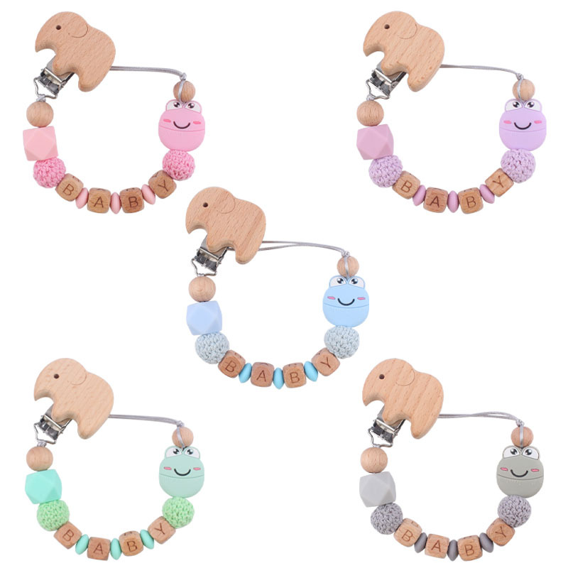 Suministros para bebés dibujos animados animal Rana pájaro mordedor chupete cadena calmante bebé mordedura molar cadena anti-caída