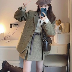 流行小香风西装套装裙韩剧女主穿搭感小洋装两件套时尚秋冬款