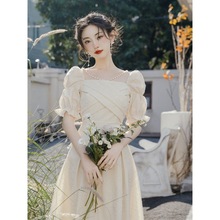 法式珍珠链复古裙高级感名媛连衣裙夏季超仙森系温柔裙子