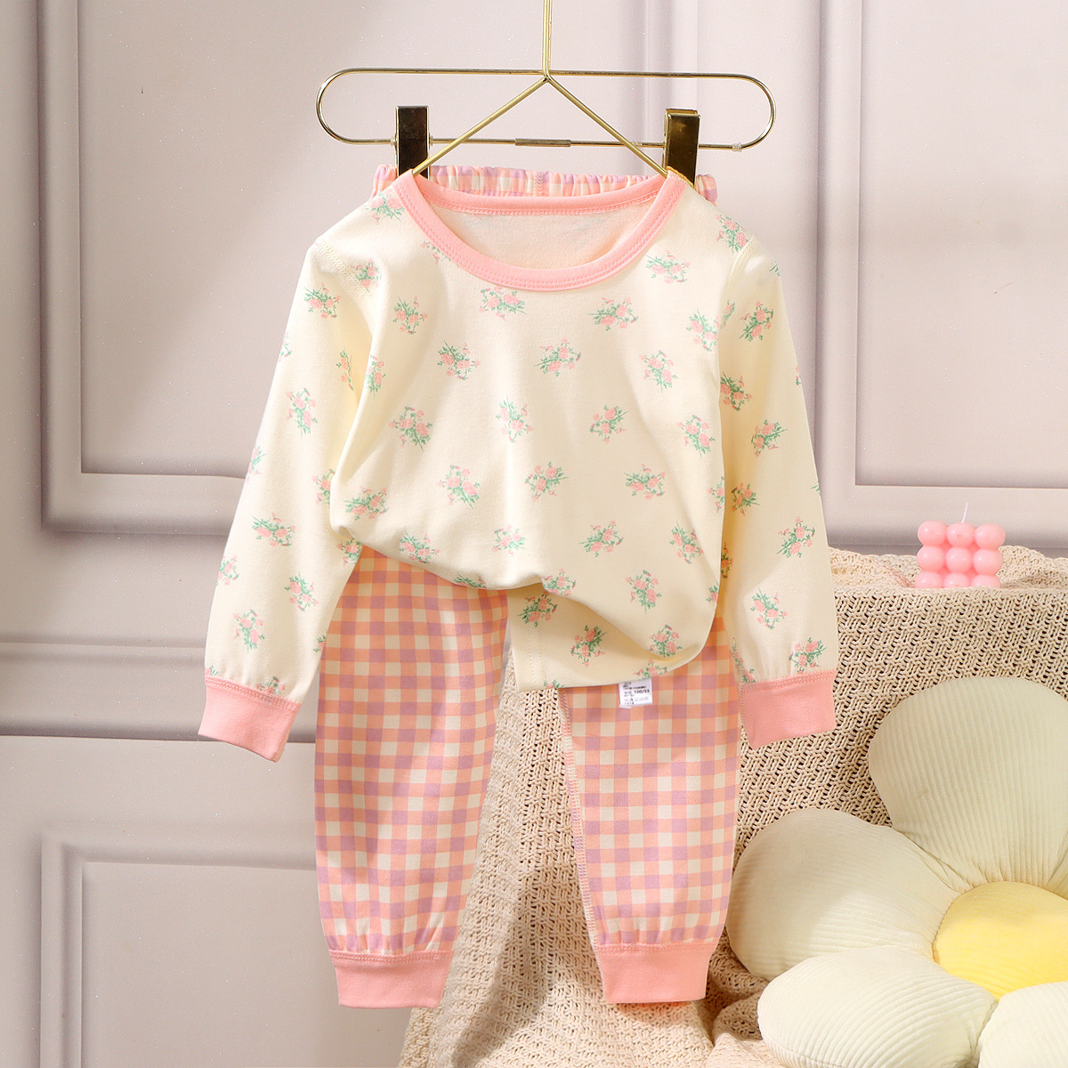 [Personalizado] Ropa de otoño para niños, traje de pantalones largos, ropa de hogar deshuesada de otoño e invierno para bebés, pijamas de algodón para niños y niñas