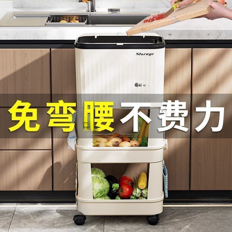 新款免弯腰厨房垃圾桶可移动加高大容量双层多功能垃圾桶置物架|undefined