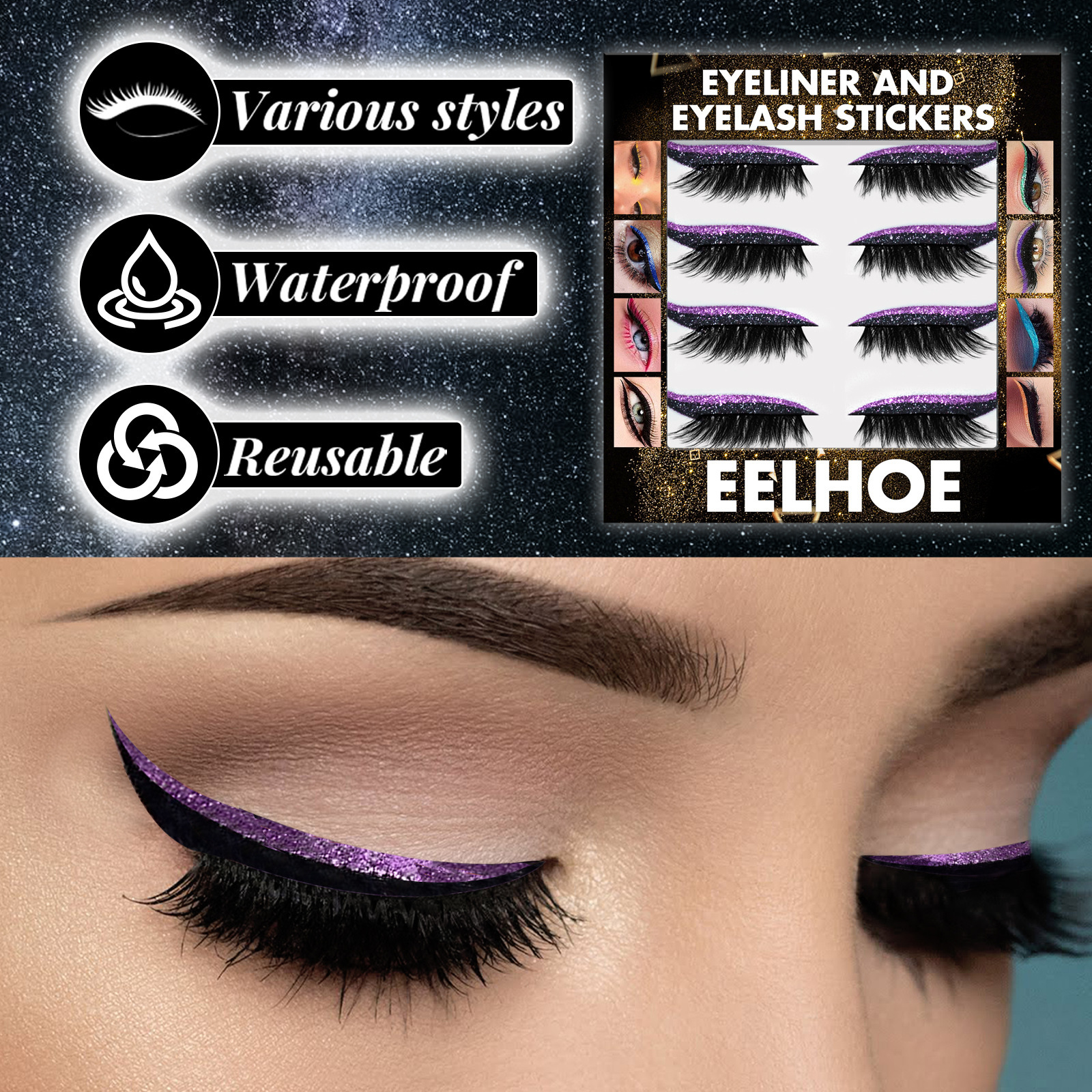 EELHOE glitter eyeliner glue free self-adhesive shadow false curling eyelash eye makeup paste_voghion.com