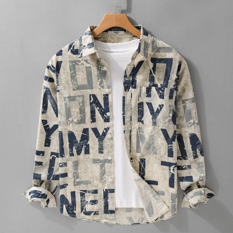 Весенне-осенняя мужская модная рубашка с длинными рукавами в японском стиле, модная повседневная свободная популярная молодежная универсальная мужская рубашка 6161