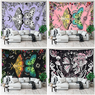 Cross-Border Butterfly Plant Flower Bohemian Moth Tapestry Wall Cloth Background Cloth Bedroom Rental Room Decoration Tapestry