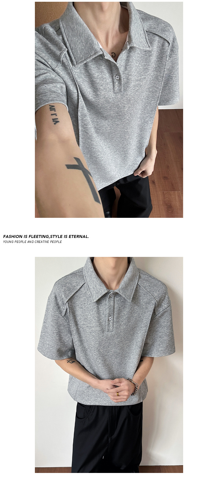 Herren Hemd Im Hongkong Style Mit Revers Und Kurzen Ärmeln_voghion.com