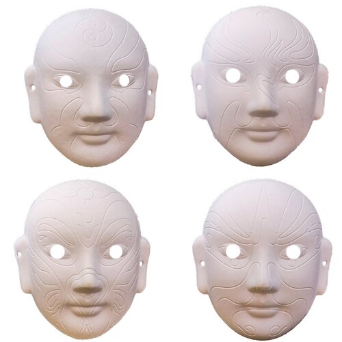 1-Imprinted Peking Opera Mask Hand-Painted White DIY Craft Activity for Kindergarten Children, Clay White Mold Mask