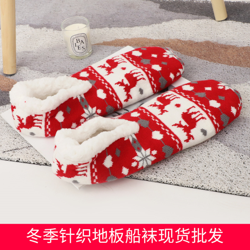 숙녀 빨간 크리스마스 새끼 사슴 보트 양말