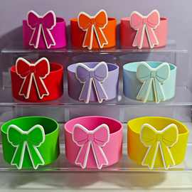 跨境新品硅胶杯套约7.5CM蝴蝶结装饰Stanley杯配件保护套杯垫杯托