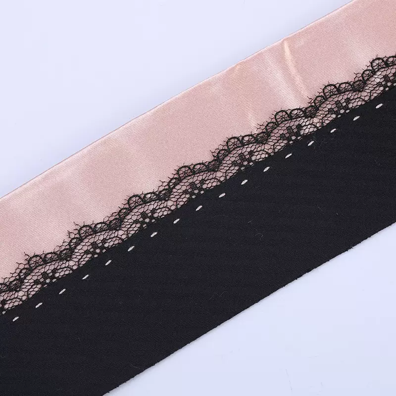 厂家批发粉色底黑色蕾丝花边包边条女式弧腰纺织辅料定制  裤腰里