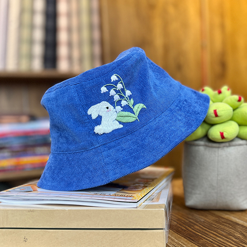 Lu bordado a mano diy sombrero de pescador sombrero de deportes para hombres y mujeres estudiantes sombrero de flores de dibujos animados casuales coreanos