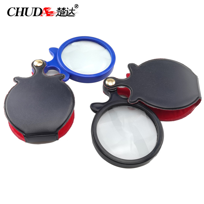 Truda Leather sheath magnifier Pocket folding type 65MM diameter read Small print High power thickening Glass Lens