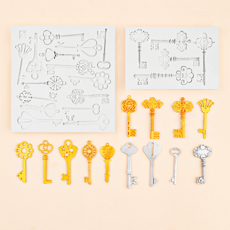 Clave fondant molde decoración de la torta clásica retro cerradura chocolate molde de silicona aromaterapia molde de yeso