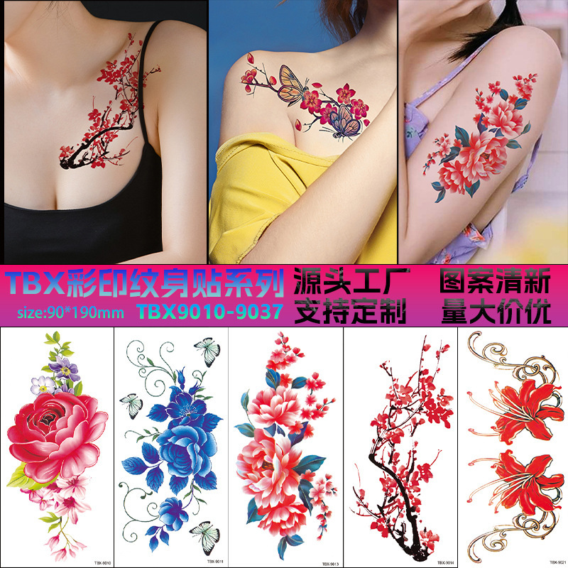 Flower Tattoo Stickers for Girls, Rose, Peony, Plum Blossom, Orchid, Peach Blossom Stickers, Trendy Printed Designs, Fresh Style