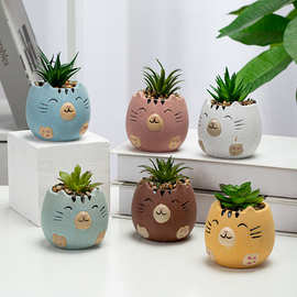 陶瓷工艺品卡通动物多肉花盆批发 可爱时创意小猫花缸绿植摆件