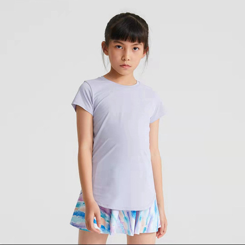 Cross-border summer new children's yoga suit with cool sensation lotus hem short-sleeve quick-drying seamless running sports fitness T-shirt