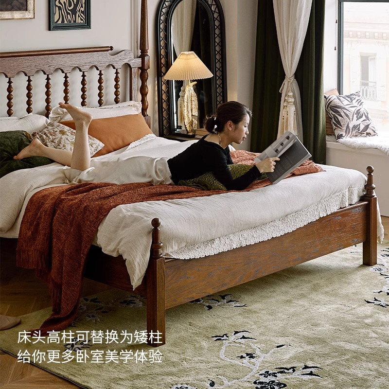 Cama estilo francés retro Windsor Cama de madera maciza antigua 1 metro 8 cama doble dormitorio principal muebles fresno americano