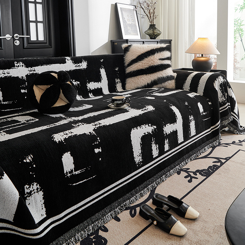 Blanco y negro nieve sofá cubierta antideslizante anti-sucio anti-gato arañazo toalla de sofá de una sola pieza de cuatro estaciones cubierta de sofá universal