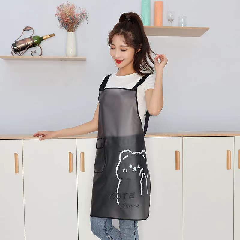 Venta al por mayor nuevo impermeable a prueba de aceite delantal mujer hogar cocina TRABAJO ROPA catering acuático suave cuero TPU delantal