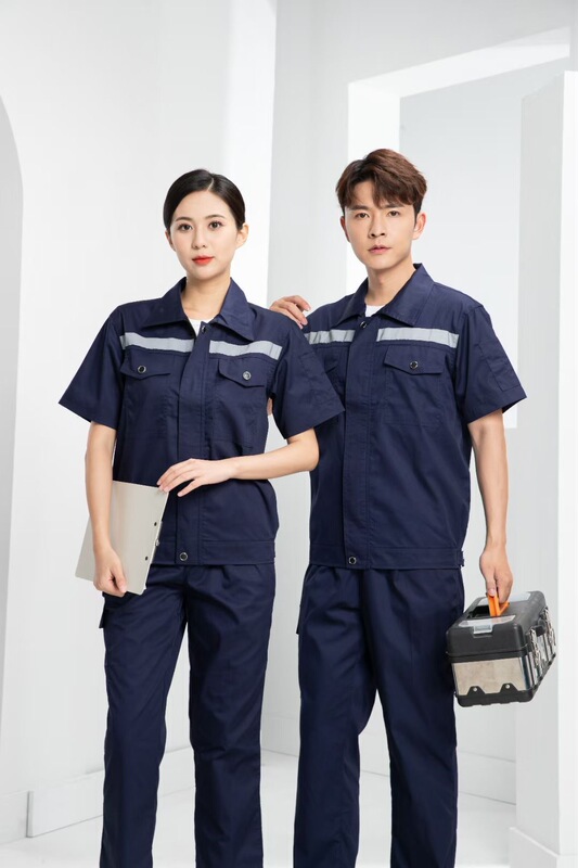 夏季劳保服短袖长袖男女套装现货耐磨涤棉车间反光条薄款工作服|undefined