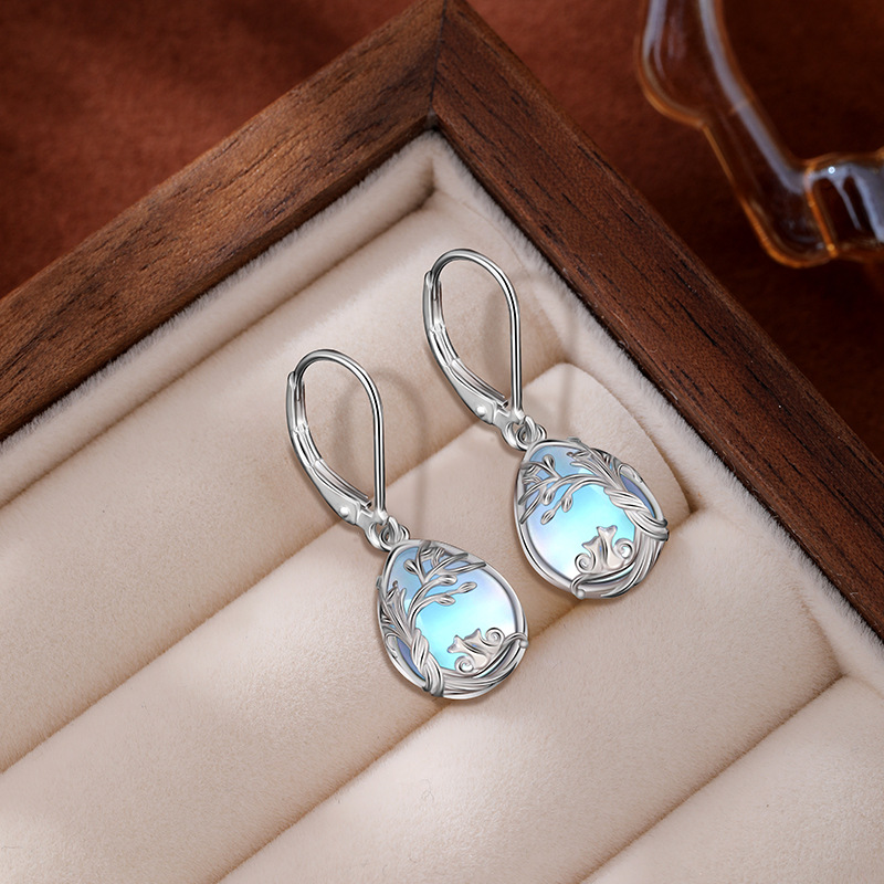 925 plata esterlina árbol de vida pendientes de piedra de luna pendientes de joyas transfronterizas para mujeres nichos europeos y estadounidenses de alta calidad pendientes de pendientes