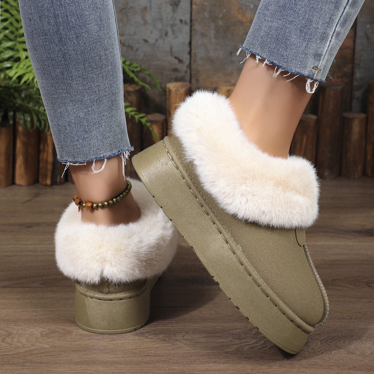 New platform low-top casual women's boots warm fluffy snow boots_voghion.com
