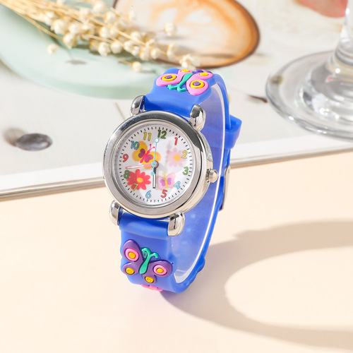 Children's trendy butterfly silicone quartz watch for boys and girls, students, large dial