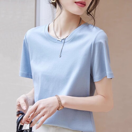 Women's 2025 New High-End Short-Sleeve T-Shirt, Solid Color Loose Half-Sleeve Sweatshirt Top for Summer