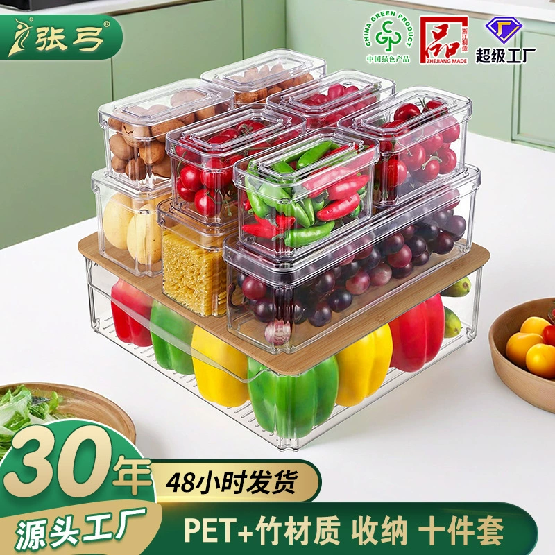 Ланч-бокс Zhanggong из ПЭТ с бамбуковой крышкой, контейнер для хранения в холодильнике, разделочная доска, контейнер для сохранения свежести, кухонная разделочная доска, бамбуковый контейнер для хранения