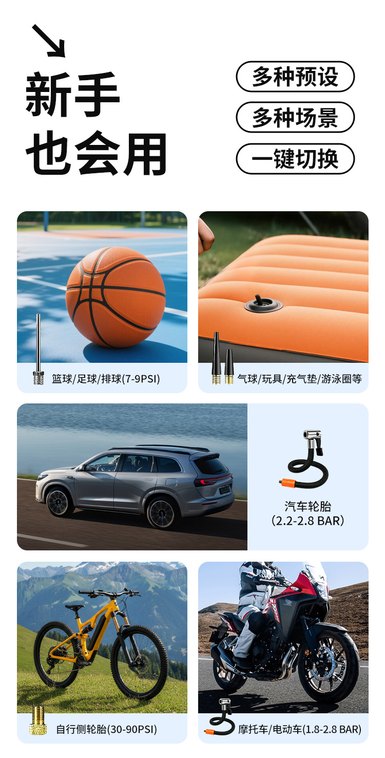 Car emergency jump starter and air pump combo, portable multi-functional digital display air pump for in-car use