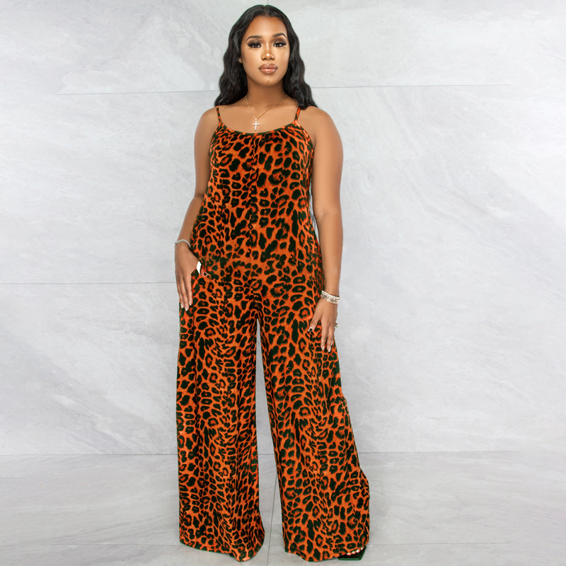 Jumpsuit Summer Leopard Print Strap Casual Jumpsuit Women