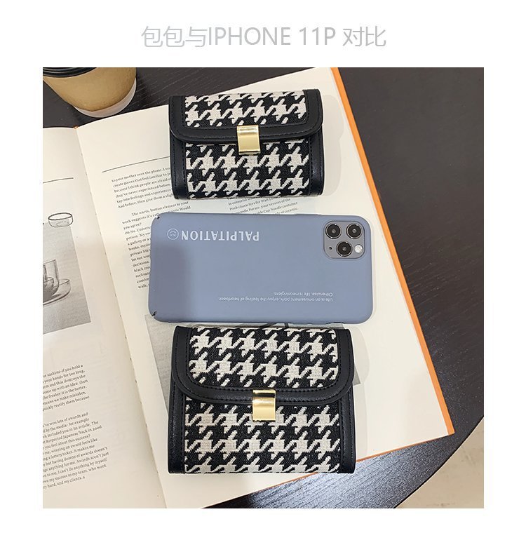Wallet Female Thin Section 2021 New Houndstooth Short Wallet Fabric Multi-card Card Holder display picture 2