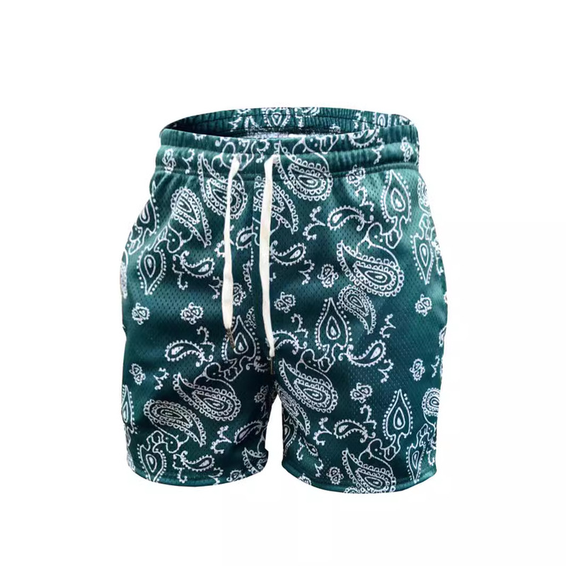 Men's Mesh Breathable Beach Pants Summer Quad Swimming Trunks Running Basketball Pants Digital Printed Drawstring Shorts