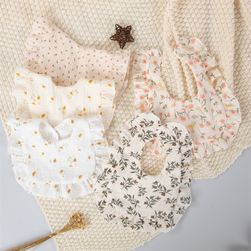 Ins style pure cotton U-shaped lace saliva towel baby type a cotton gauze absorbent soft baby girl bib bib