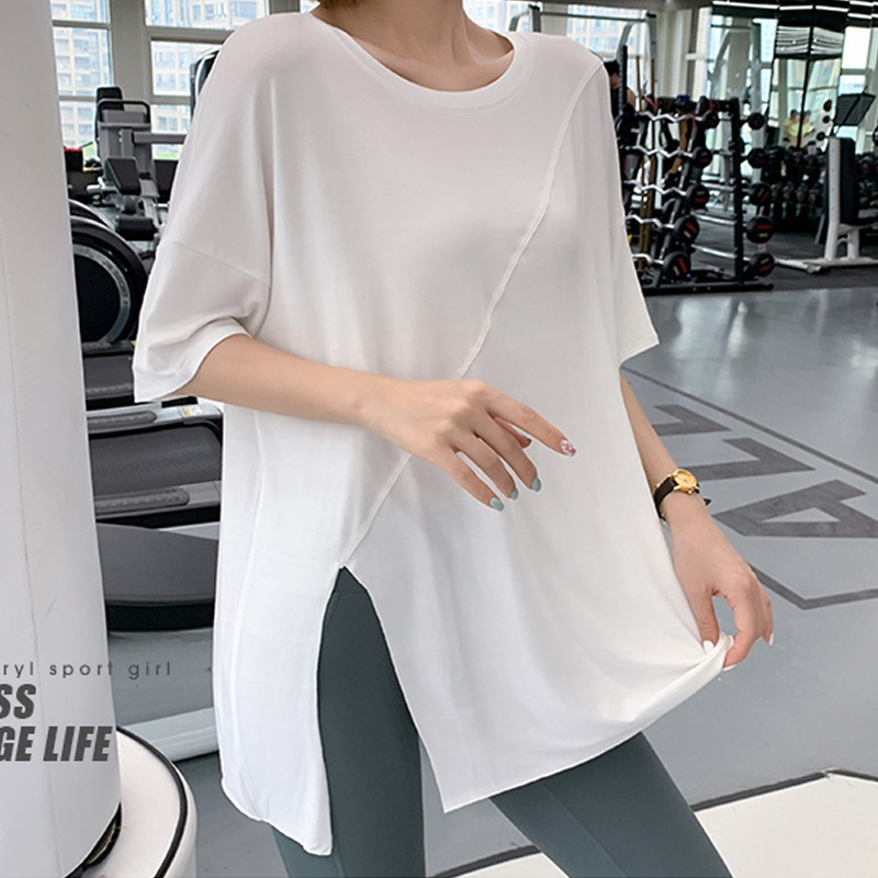 1 quick-drying fitness suit top split sports short sleeve women's loose running blouse spring and summer thin yoga T-shirt large
