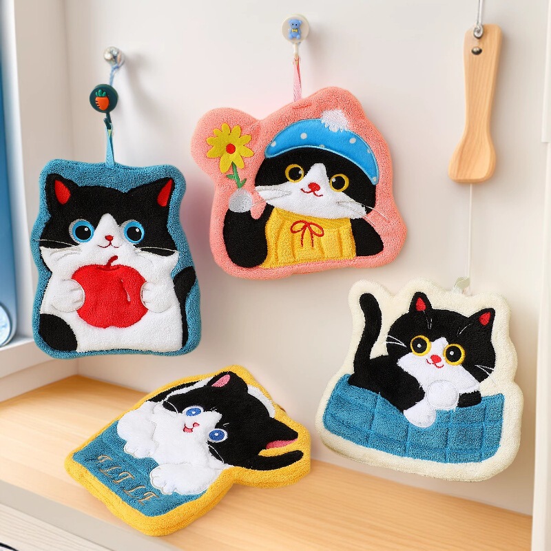 かわいい猫のハンドタオル、キッチンやバスルーム用の臭わないハンドタオル、吊り下げ式の吸水性のある子供用ハンカチ、お土産|undefined