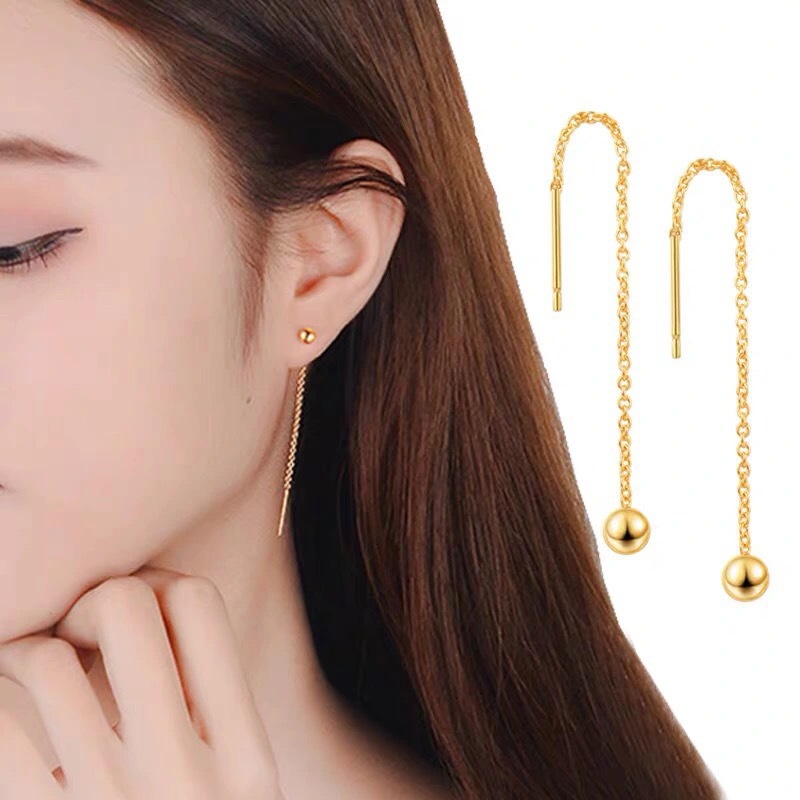 New Titanium Steel 18K Gold Beads Simple Earring