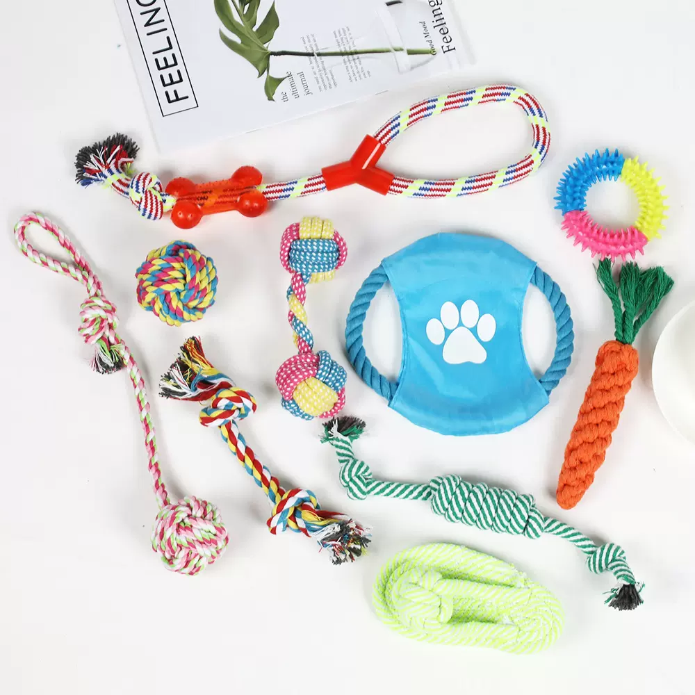 跨境新品套装狗玩具咬不烂棉绳解闷大中小型犬啃咬玩具狗磨牙玩具